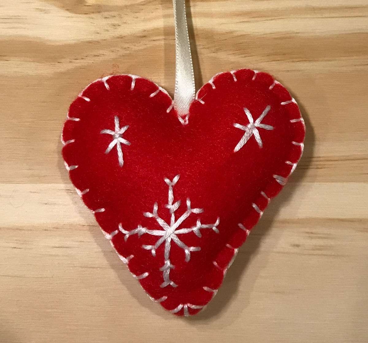 Snowflakes red felt heart Christmas ornament