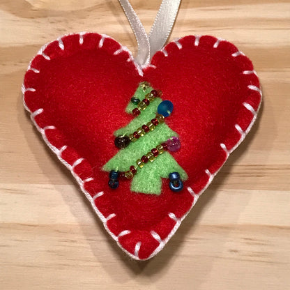 Christmas tree felt heart Christmas ornament
