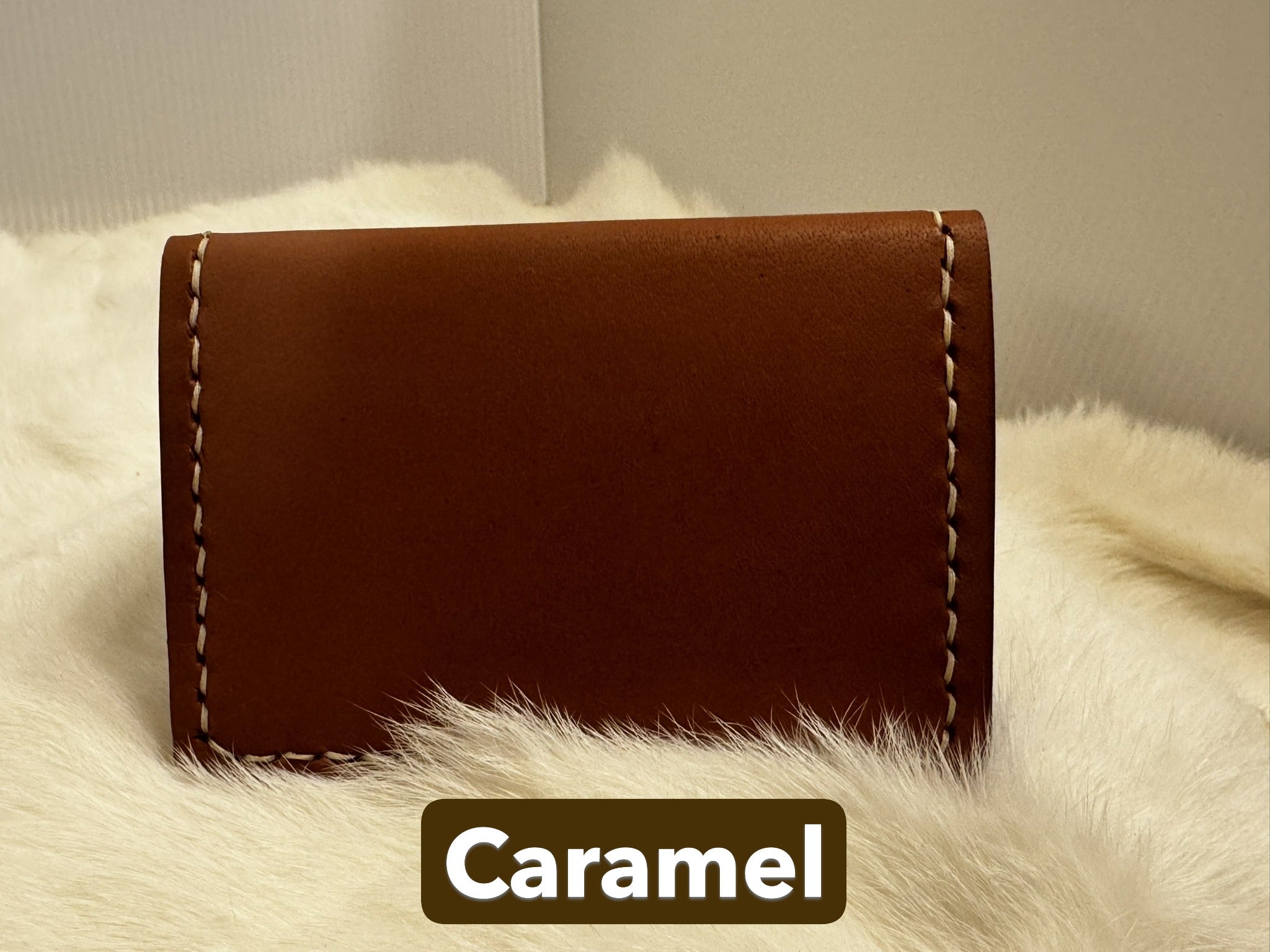 Handmade Folding Leather Card Wallet with Two Pockets Holding Six Cards or More plus Cash
