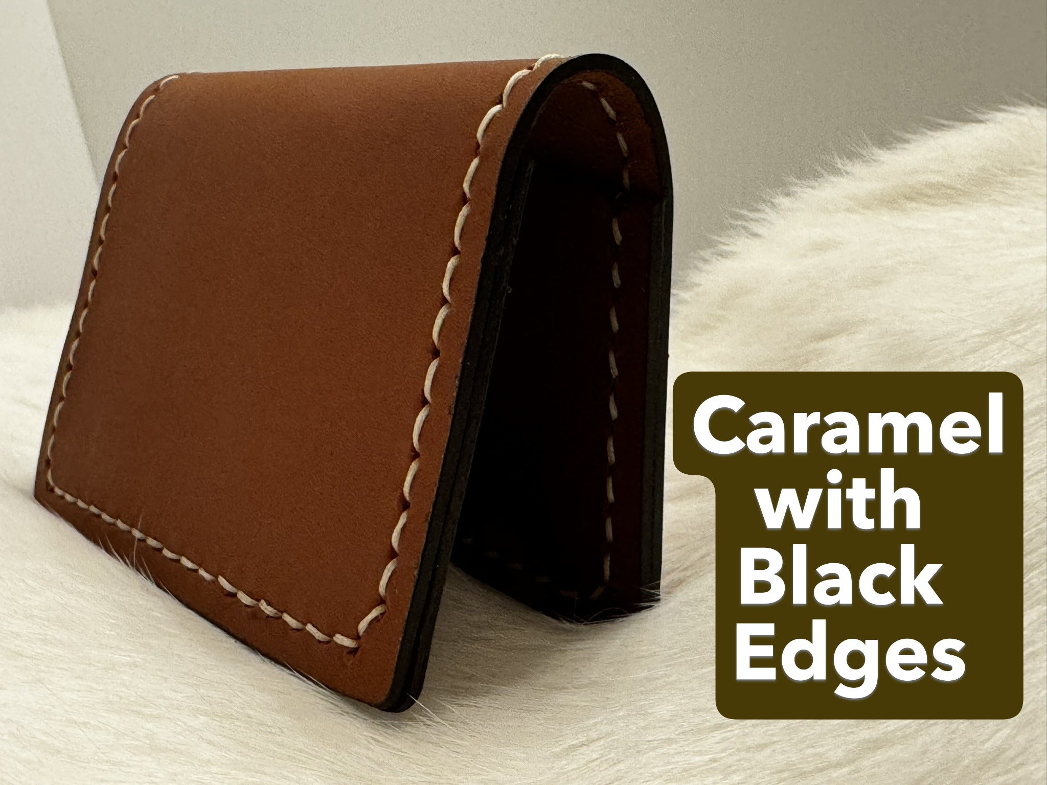 Handmade Folding Leather Card Wallet with Two Pockets Holding Six Cards or More plus Cash