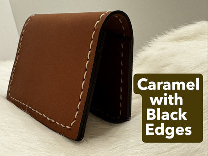 Handmade Folding Leather Card Wallet with Two Pockets Holding Six Cards or More plus Cash
