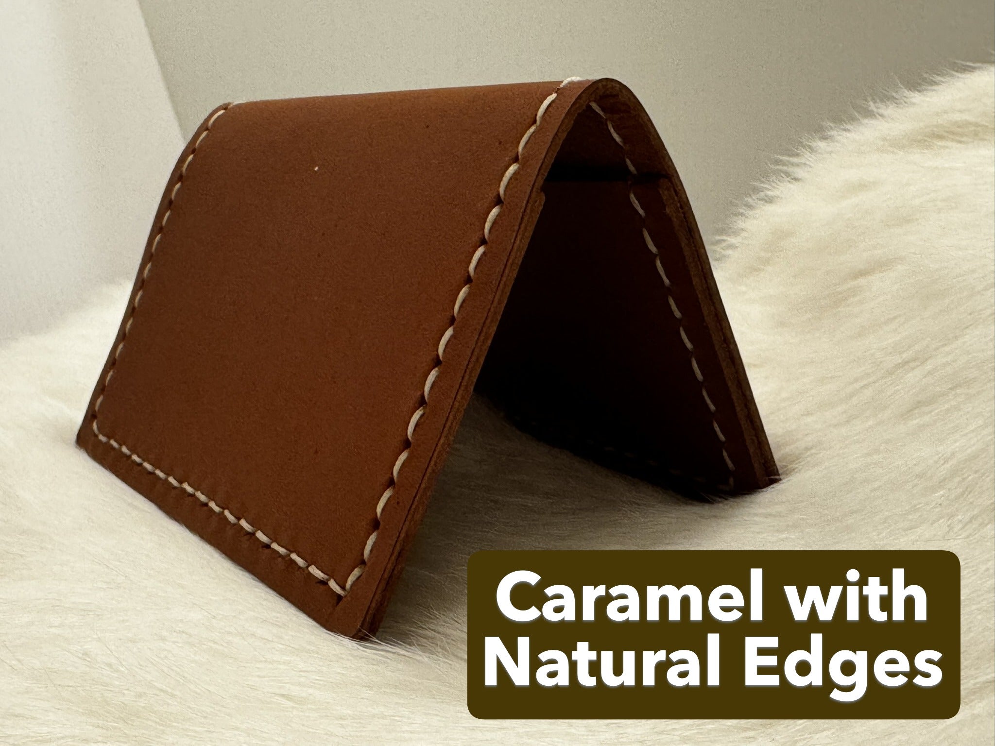 Handmade Folding Leather Card Wallet with Two Pockets Holding Six Cards or More plus Cash