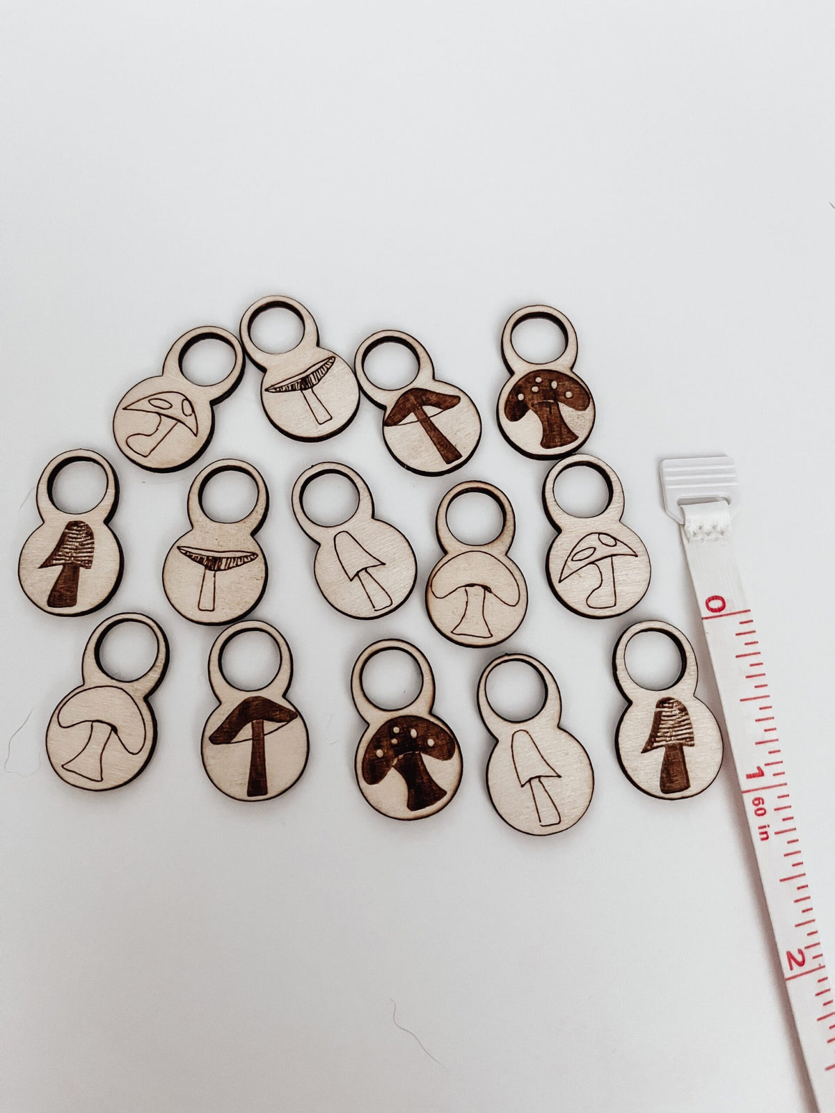 Wooden mushroom stitch markers