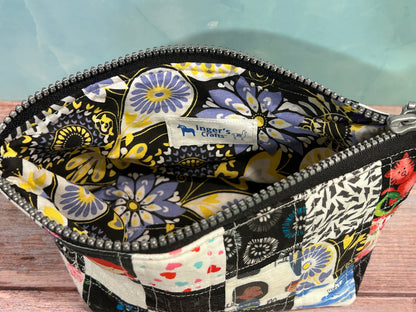 Scrappy patchwork zippered bag -  small black and white