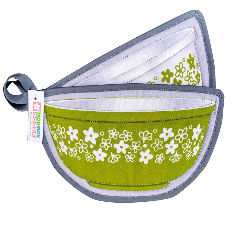 The Art of Potholder Set, 2-Piece Bowl-Shaped Vintage Pyrex-Themed Kitchen Potholders