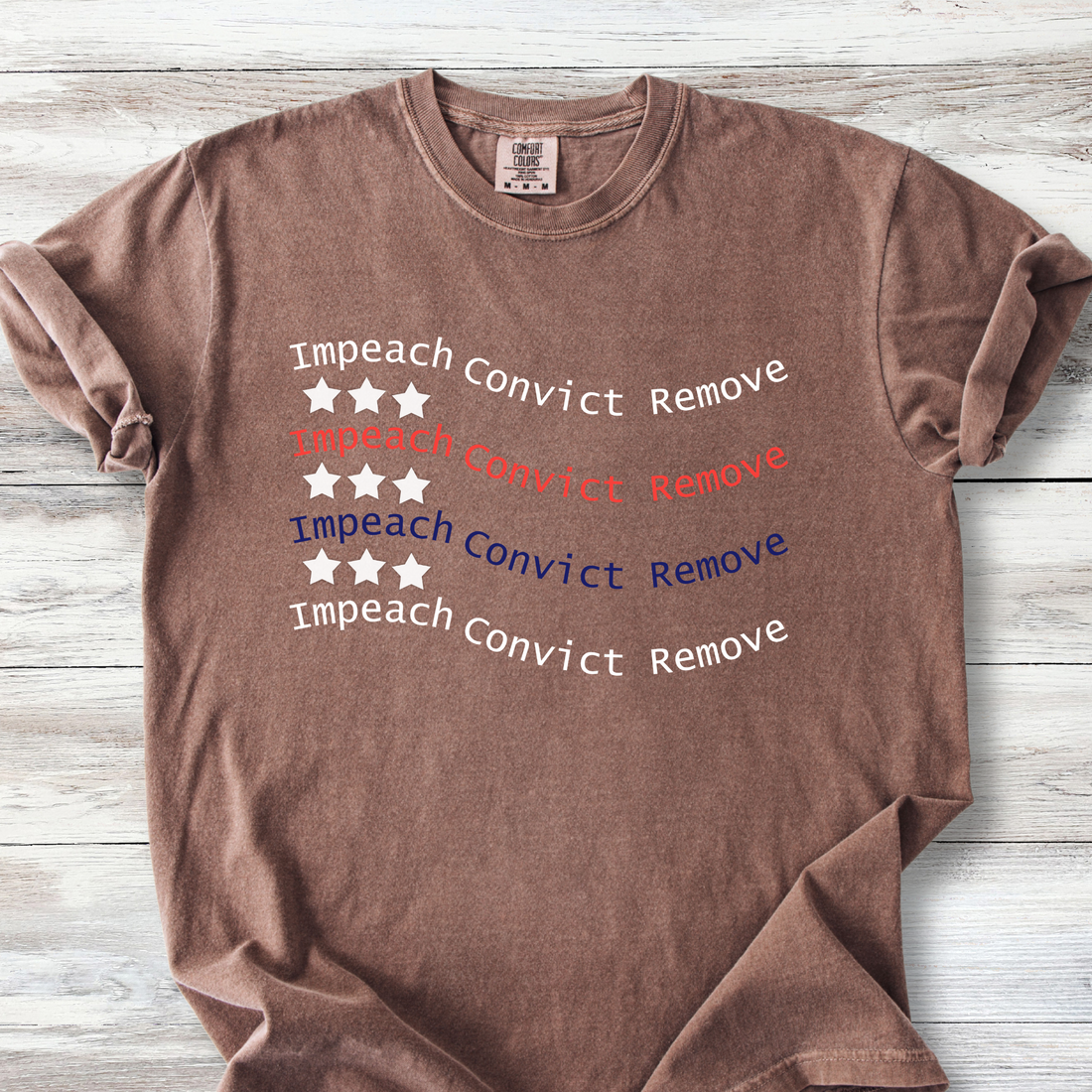 Political Tee Shirts: Impeach Convict Remove American Flag T-Shirt