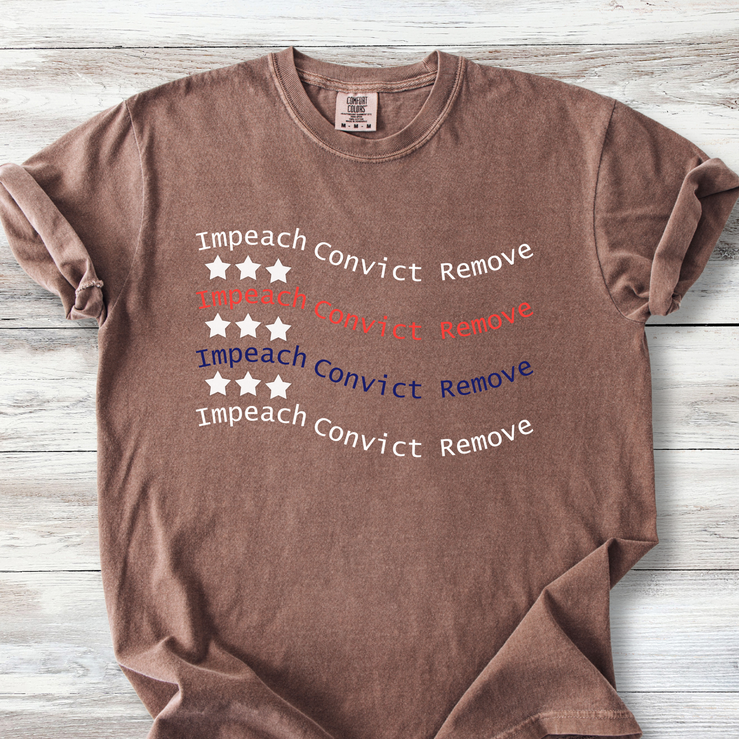 Political Tee Shirts: Impeach Convict Remove American Flag T-Shirt