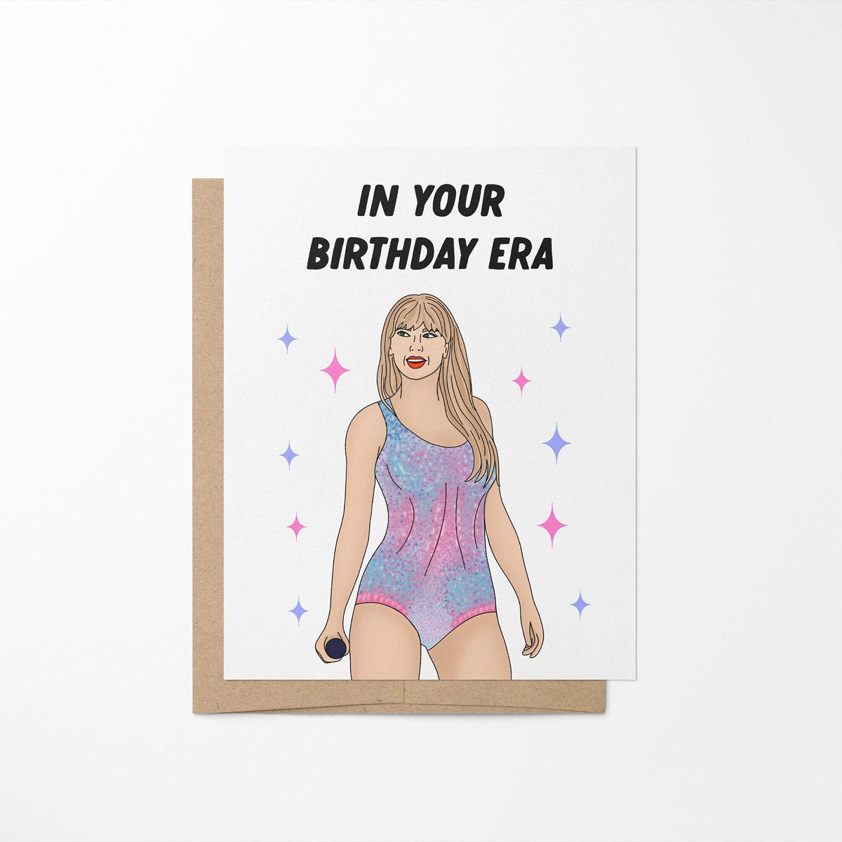 In Your Birthday Era greeting card detail — hand lettering and star artwork close up by indie artist MangoIllustrated