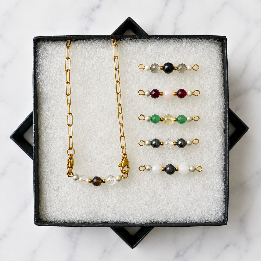 Complete Ritual Bracelet Set | Gold Chain &amp; 6 Interchangeable Crystal Bars