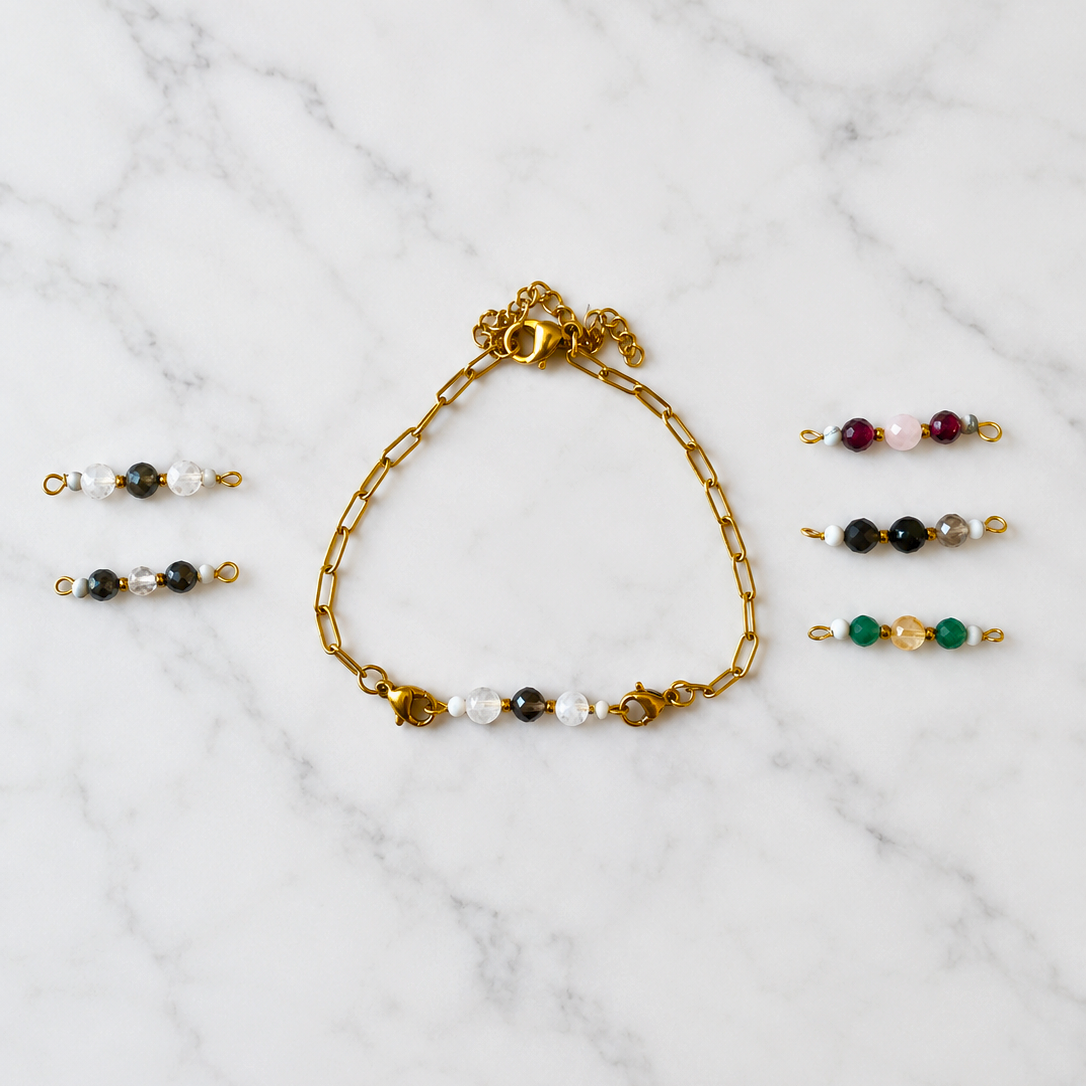 Complete Ritual Bracelet Set | Gold Chain &amp; 6 Interchangeable Crystal Bars
