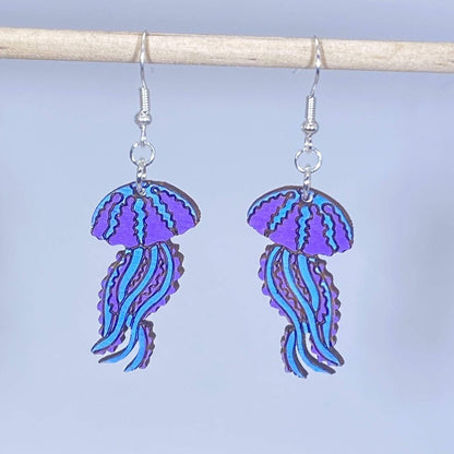 Jellyfish Wooden Dangle Earrings - - Cate&