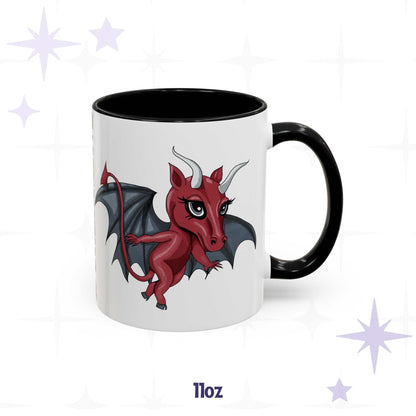 Chibi Jersey Devil coffee mug in 11 oz, black-handled accent mug with winged red cryptid art
