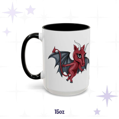 Cute Jersey Devil cryptid mug in 15 oz, white with black accent handle and rim