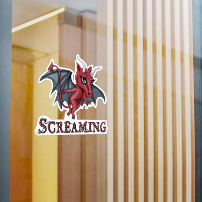 Large Jersey Devil cryptid sticker on a glass window in a modern interior