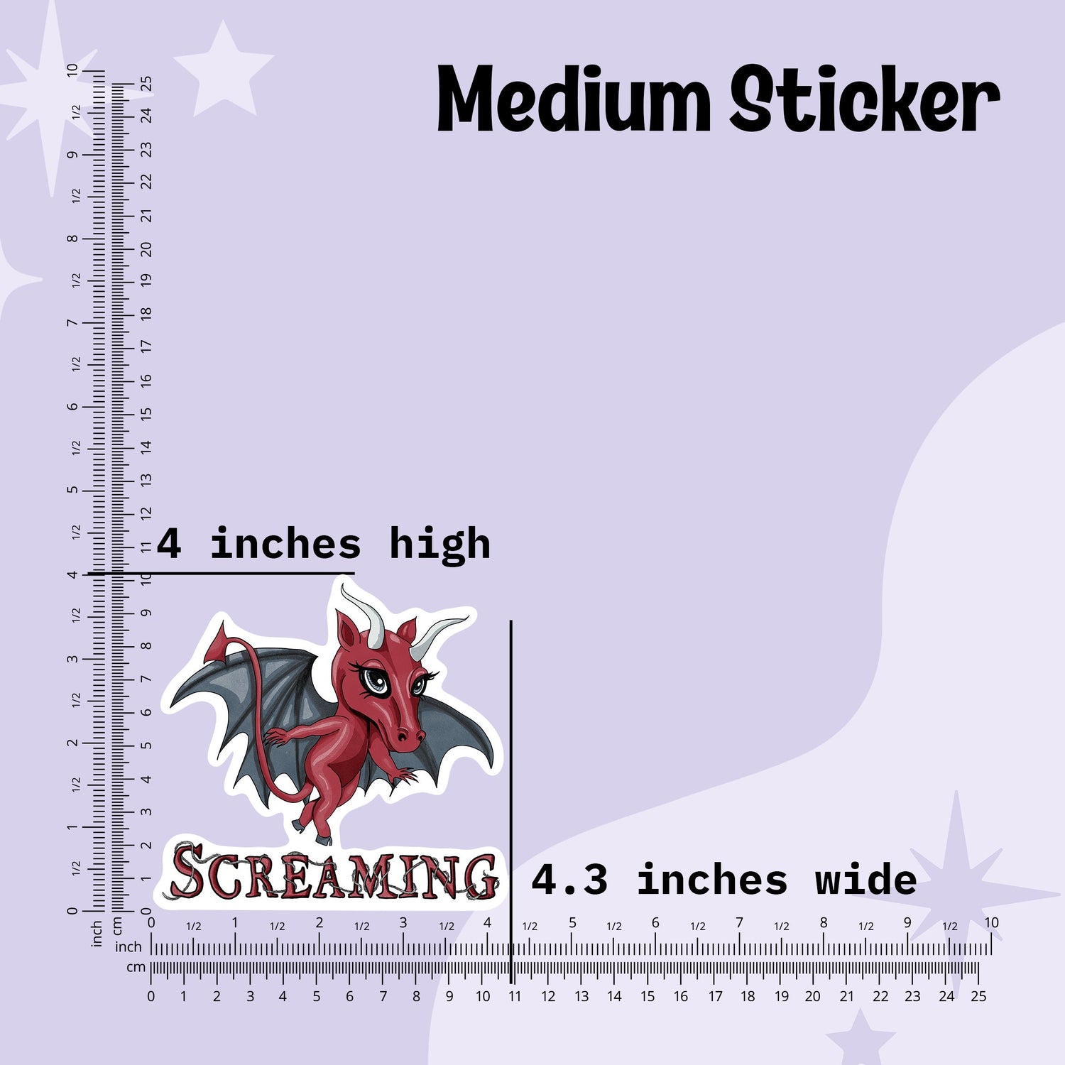 Medium Jersey Devil sticker measured at 4 inches high and 4.3 inches wide