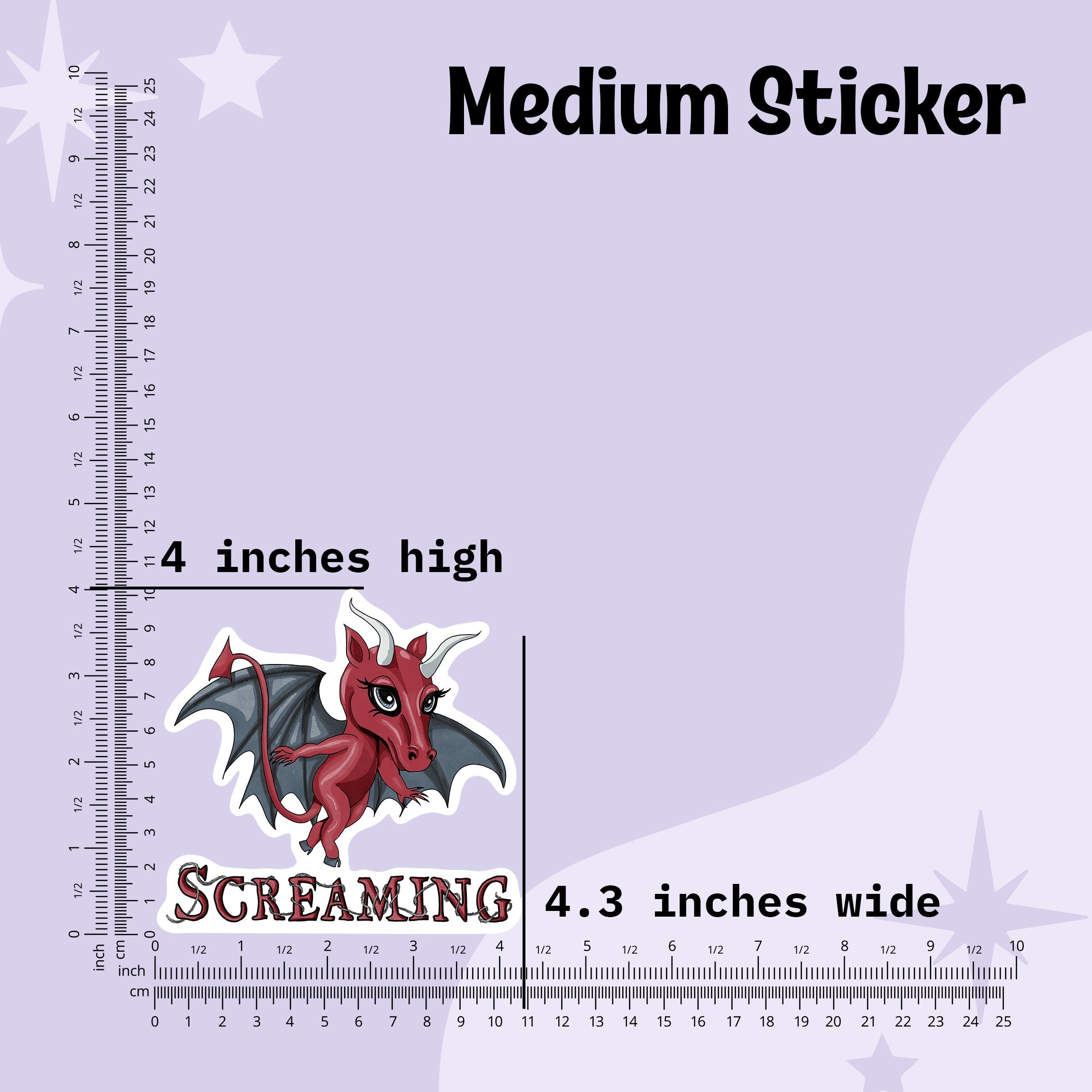 Medium Jersey Devil sticker measured at 4 inches high and 4.3 inches wide