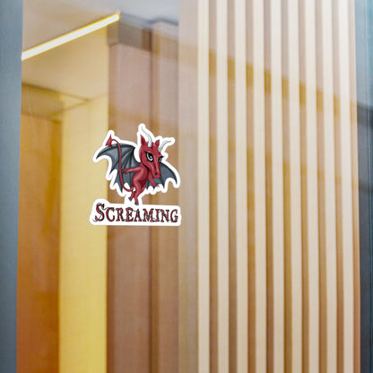 Medium Jersey Devil cryptid sticker on a glass window in a modern interior