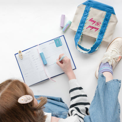 Book Club Reading Journal interior pages showing reading log, rating fields, and review prompts, Jollity &amp; Co.