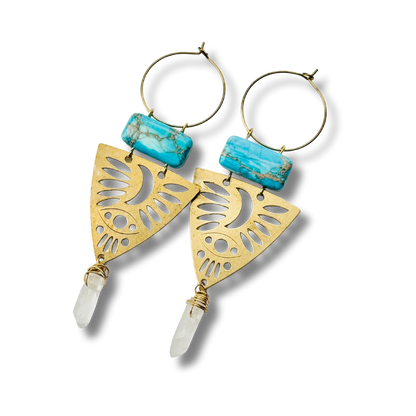 Gold Brass + Stone Statement Unique Earrings
