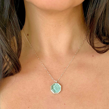 Sterling Silver &amp; Light Blue Octagon Pendant