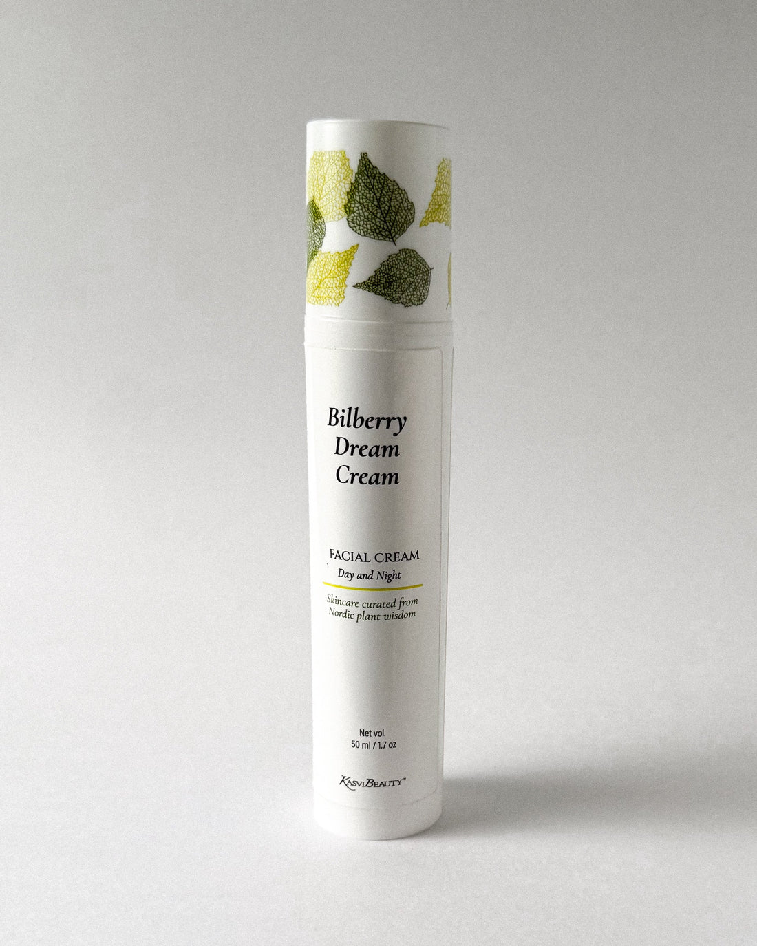 Bilberry Dream Cream bottle on a light gray background