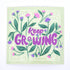 A sticker with a floral design and the text &