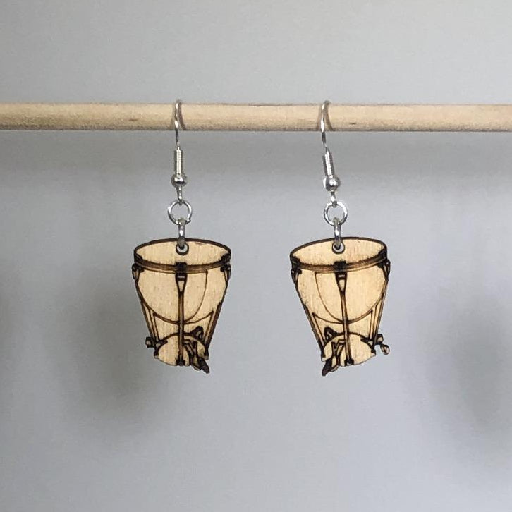 Kettle Drum Wooden Dangle Earrings - - Cate&