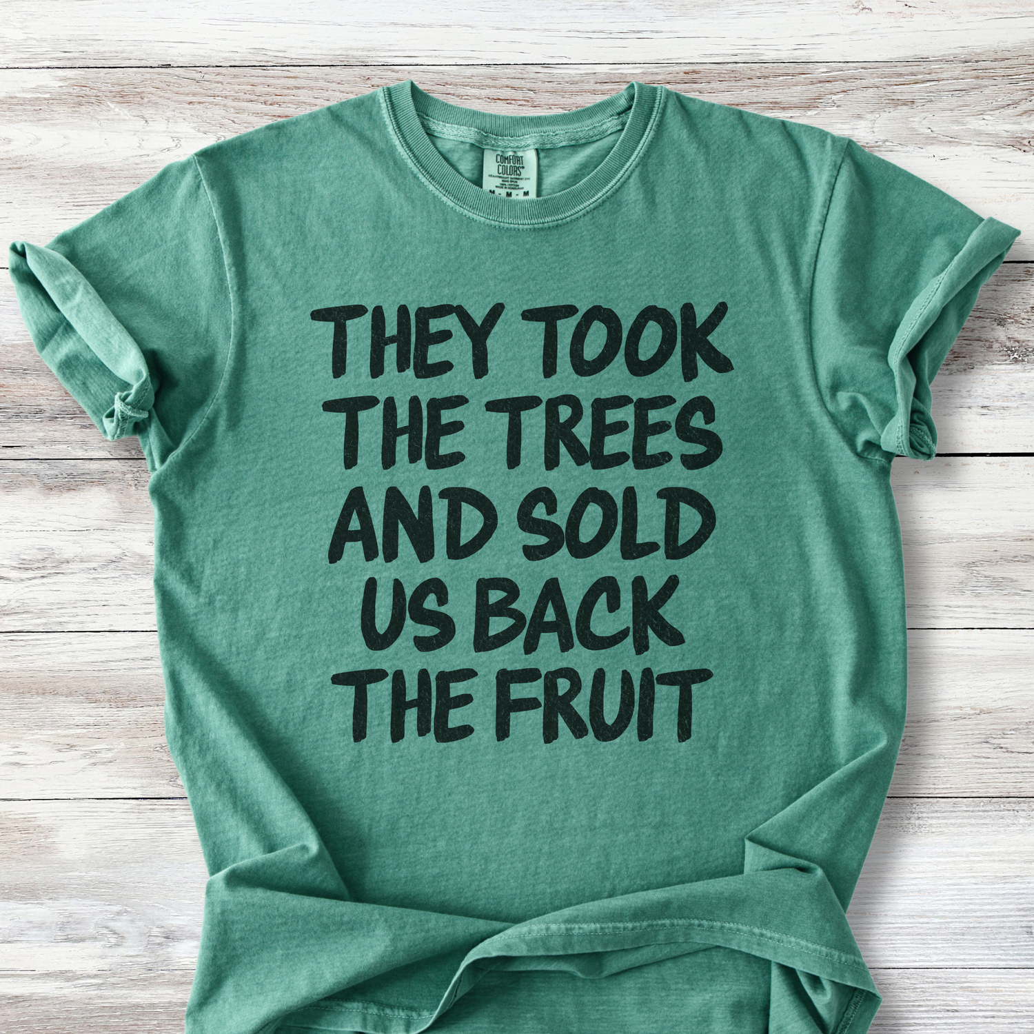 Political Protest Tshirt, They Took the Trees and Sold Us Back the Fruit
