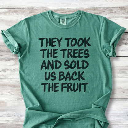 Political Protest Tshirt, They Took the Trees and Sold Us Back the Fruit