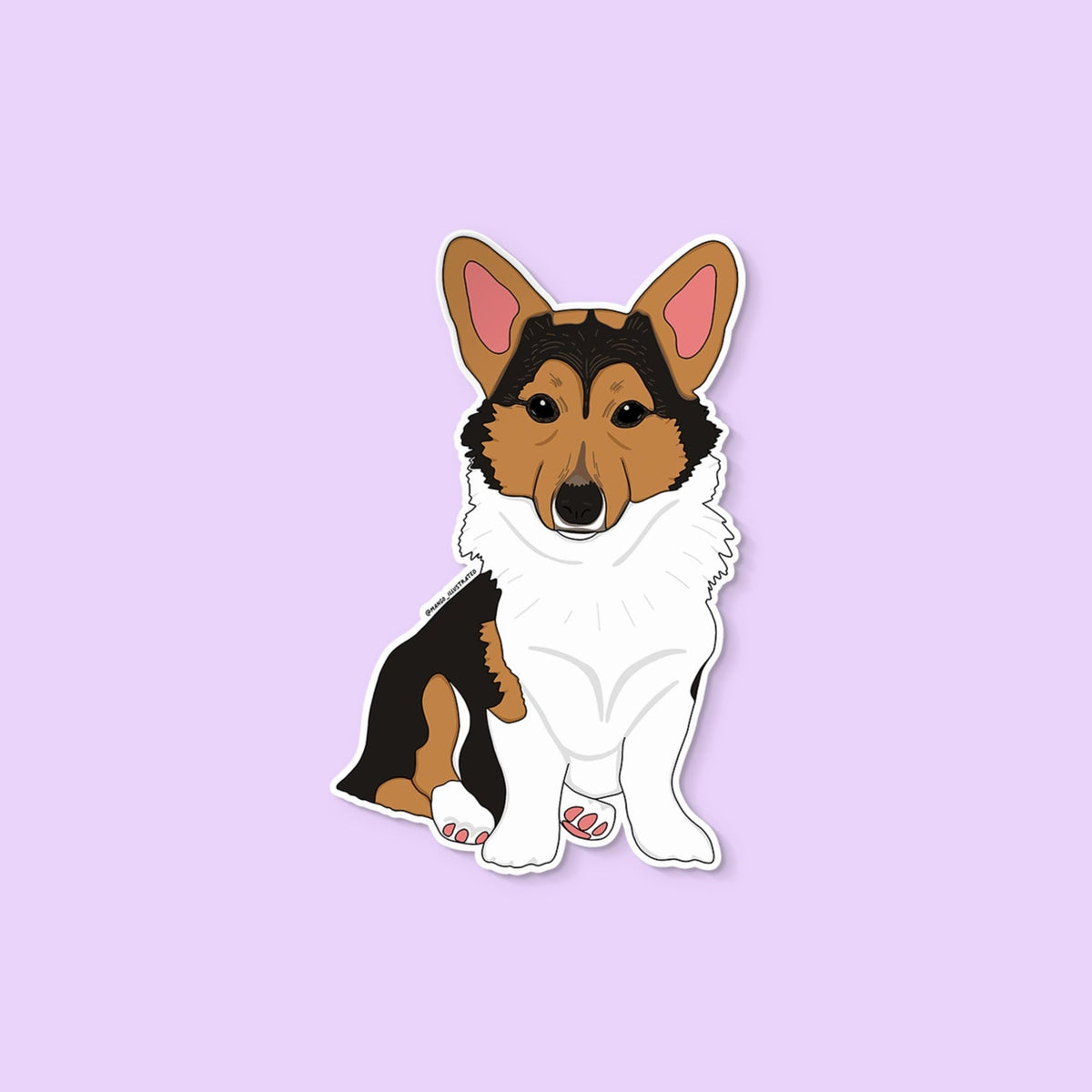 Kiwi the Corgi sticker — hand drawn red headed tricolor corgi illustration, 3 x 2.5 in, by MangoIllustrated