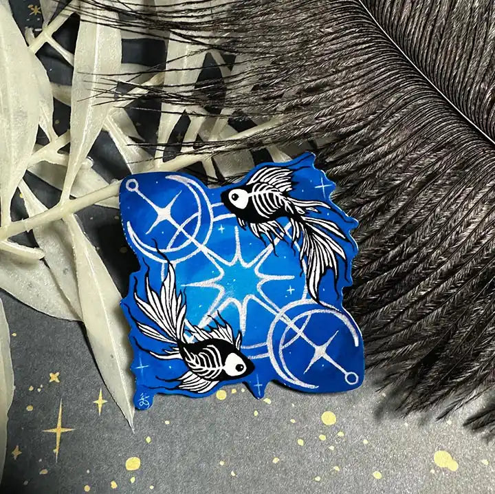 Skeleton Betta Fish Print with Celestial Moon Accents Sticker