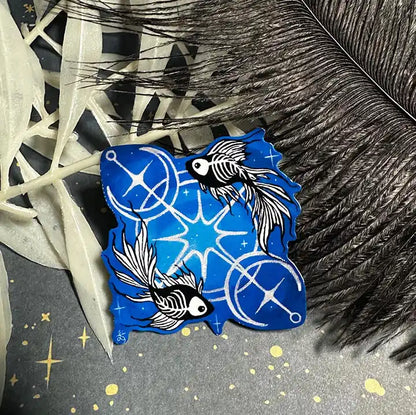 Skeleton Betta Fish Print with Celestial Moon Accents Sticker