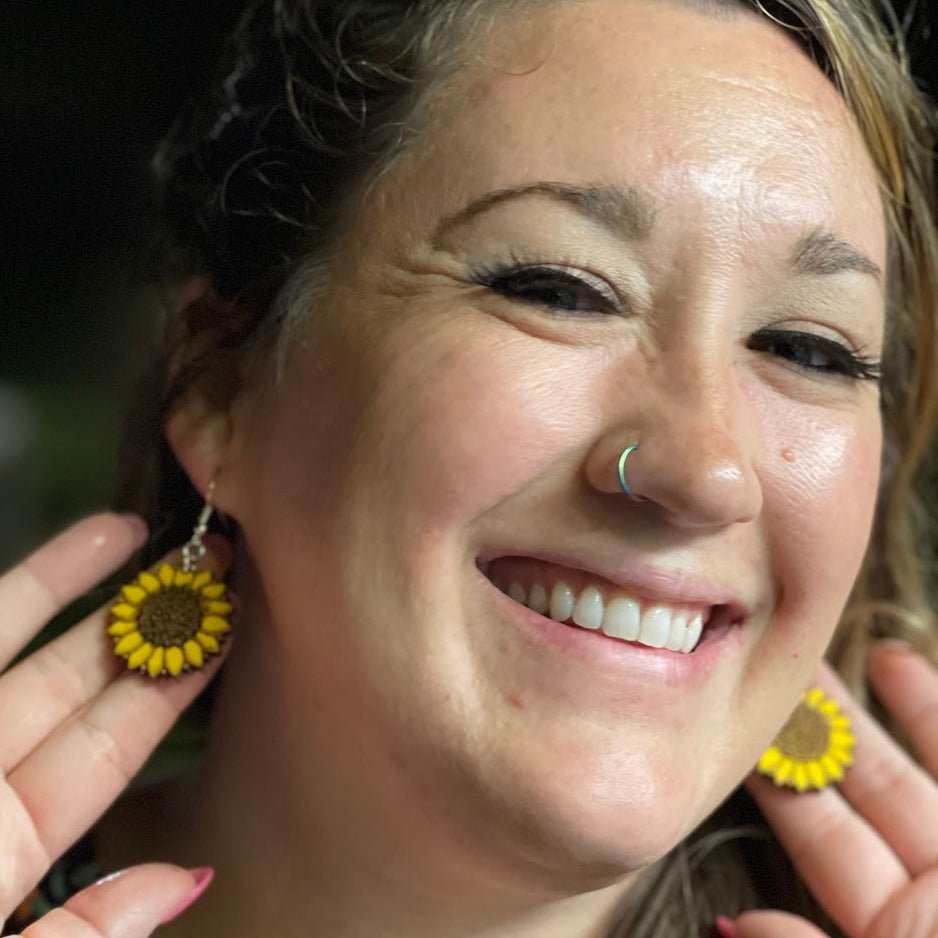 Large Kansas Sunflower Dangle Earrings - - Cate&