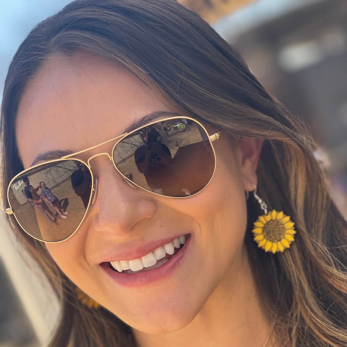 Large Kansas Sunflower Dangle Earrings - - Cate&