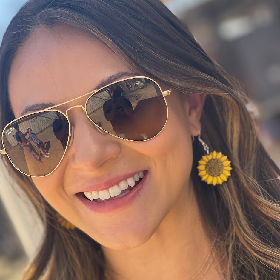 Large Kansas Sunflower Dangle Earrings - - Cate&