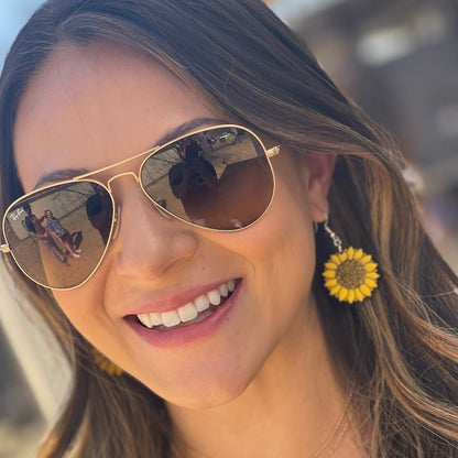 Large Kansas Sunflower Dangle Earrings - - Cate&