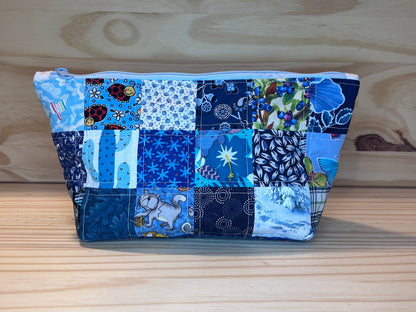 Scrappy patchwork zippered back -  large blue