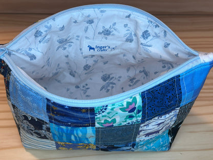 Scrappy patchwork zippered back -  large blue