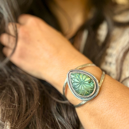 Carved Labradorite Sterling Silver Cuff