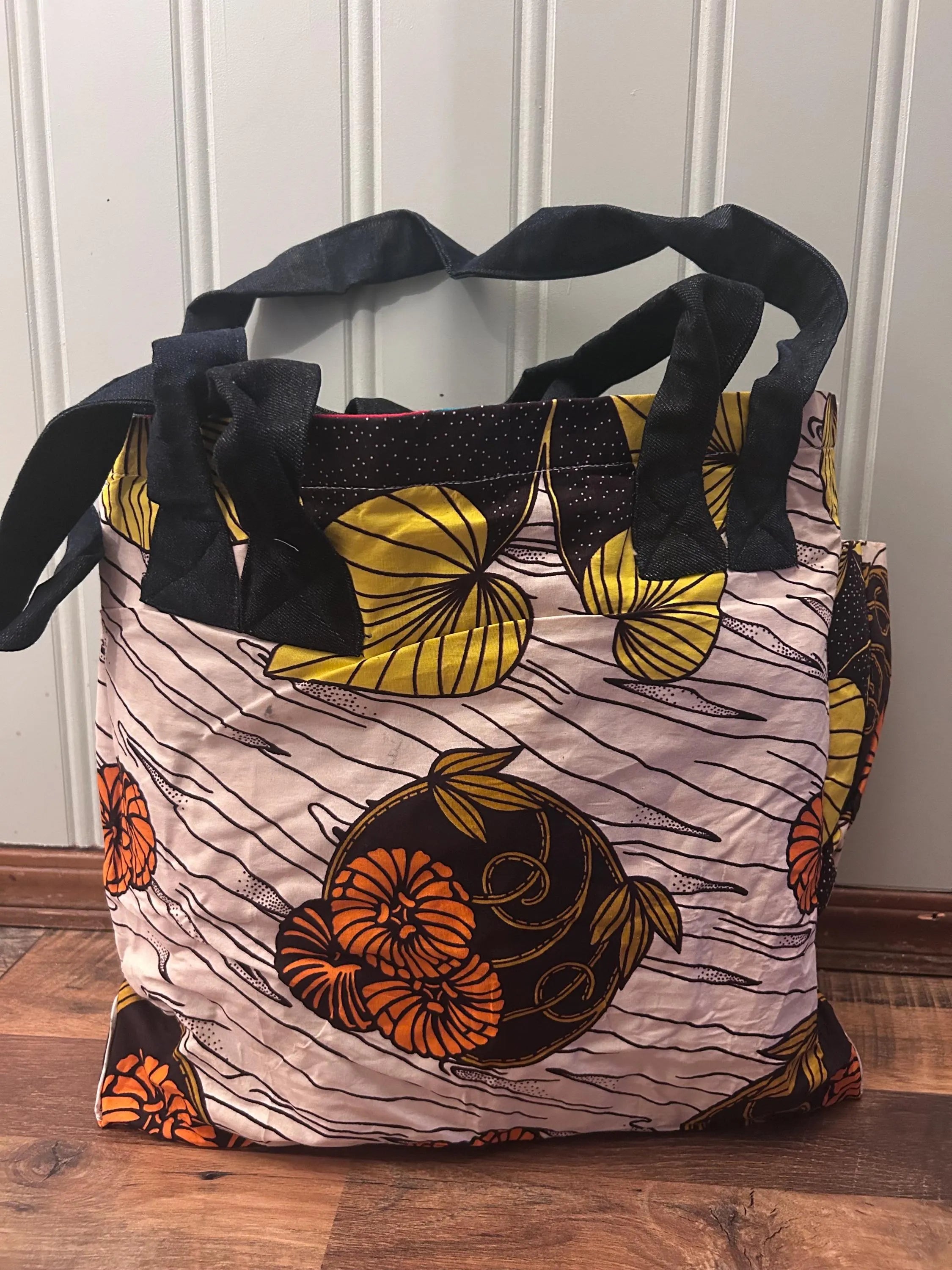 Handmade Reversible West African Fabric Cloth Tote Carrying Bag