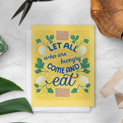 Yellow card with blue text &