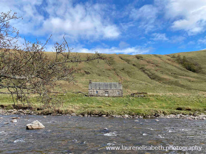 Stone Cottage on the River Tilt, Scotland Landscape Mini Metal Print