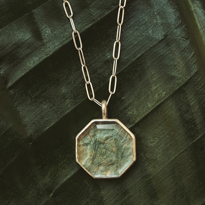 Sterling Silver &amp; Light Blue Octagon Pendant