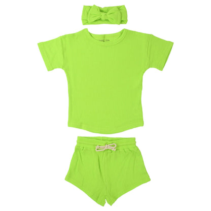 3 Piece Summer Waffle Set - LIME GREEN
