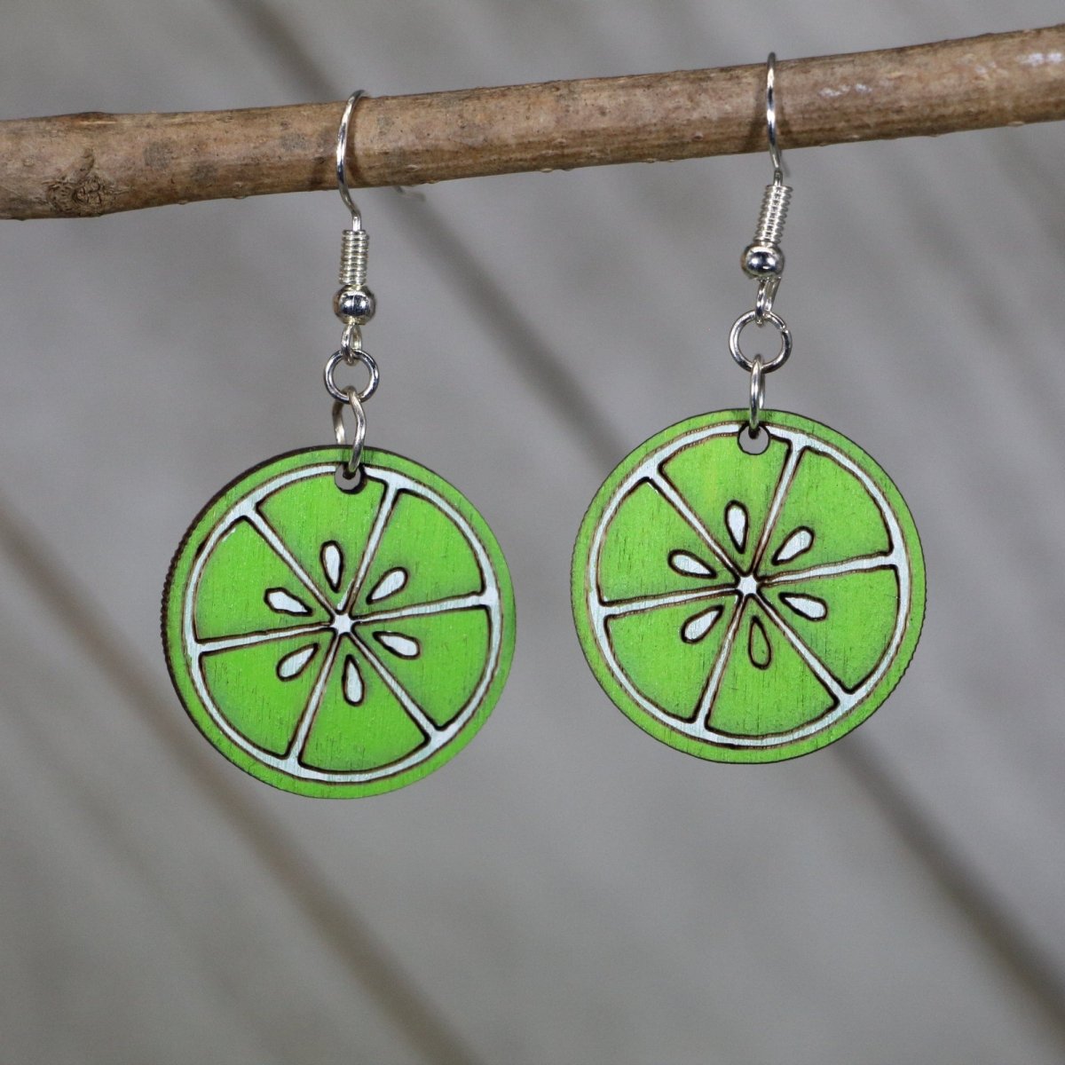 Lime Slice Wooden Dangle Earrings - - Cate&
