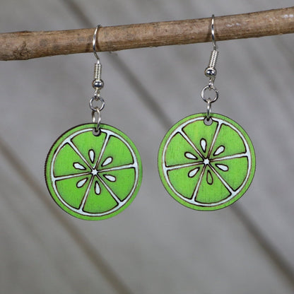 Lime Slice Wooden Dangle Earrings - - Cate&