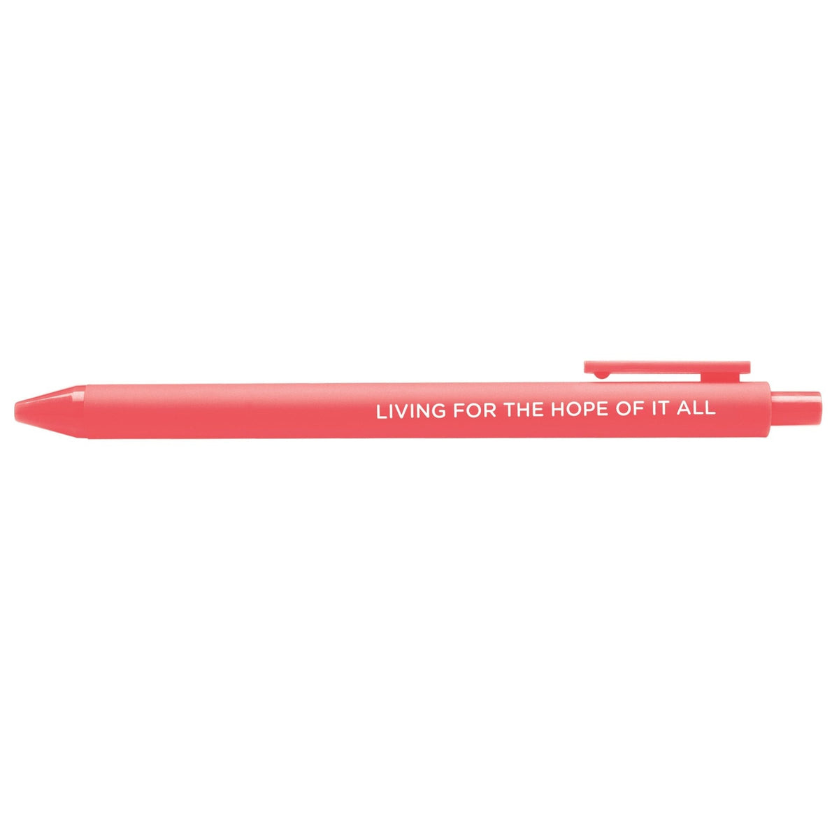 Living For the Hope of it All jotter gel pen — Living for the hope of it all embossed on a neon coral barrel, 0.5mm fine point, by MangoIllustrated