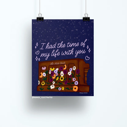 Long Live Eras Tour Piano art print flat lay — starry night piano wall art styled for a gallery wall, by indie artist MangoIllustrated