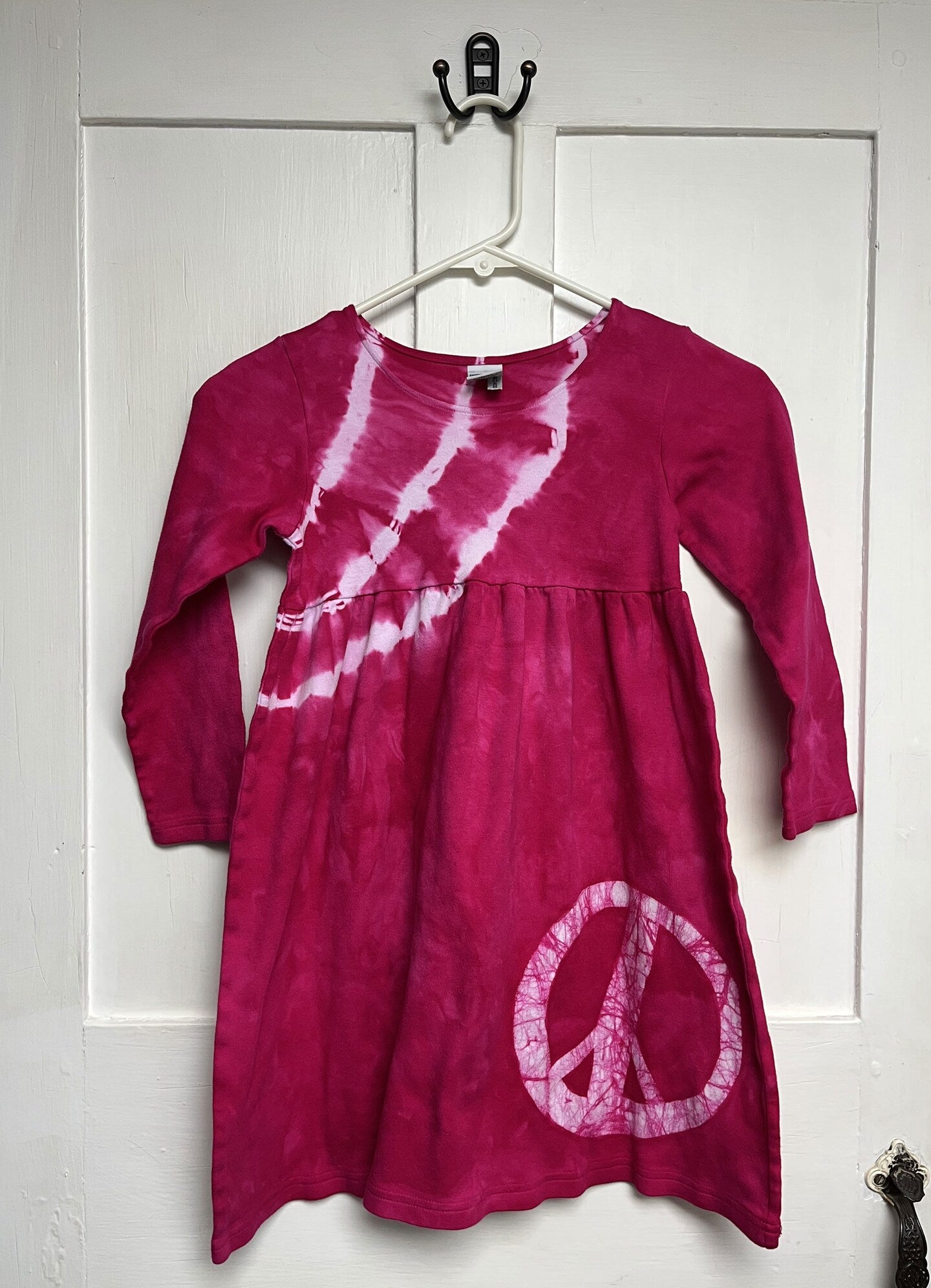 Girls Peace Sign and Tie Dye Dress, Long Sleeves