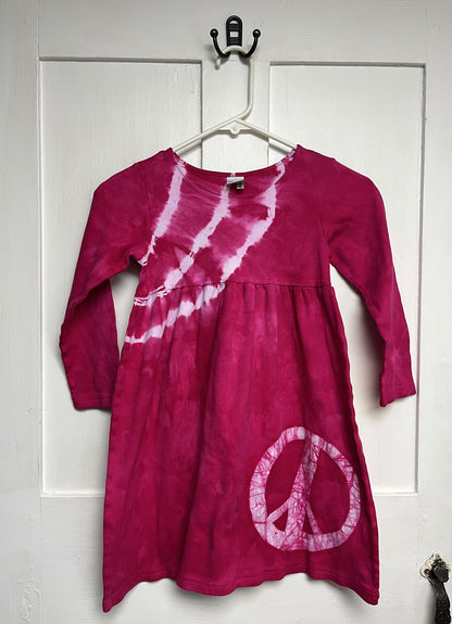 Girls Peace Sign and Tie Dye Dress, Long Sleeves